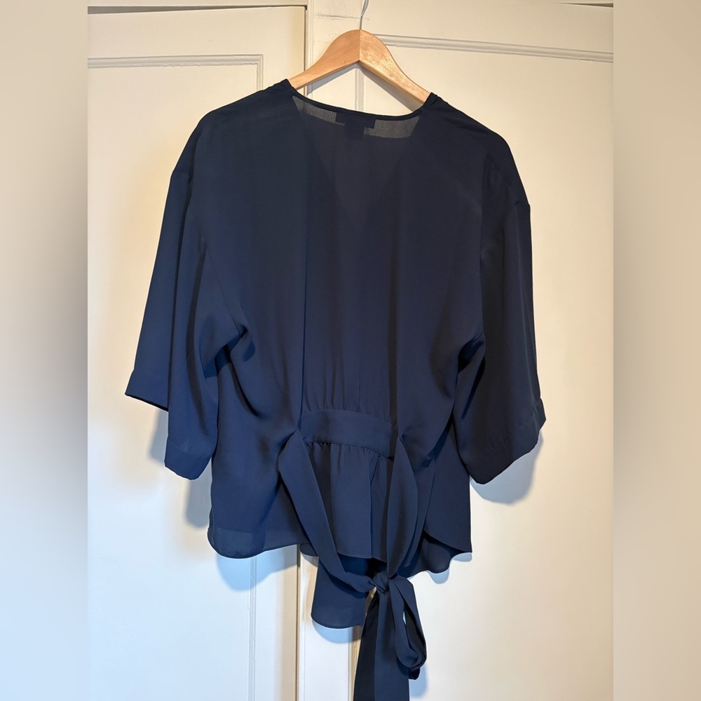 Nordstrom Trouvé Navy Silky Wrap Blouse - Picture 3 of 4